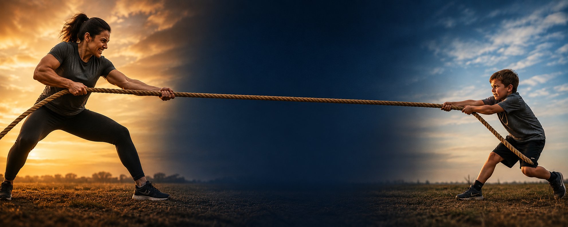 A parent and child in a tug of war — an image of the exhausting dynamic coaching helps to transform
